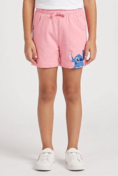 Disney Kids Girl Lilo And Stitch Graphic Print Basic Shorts, Pink