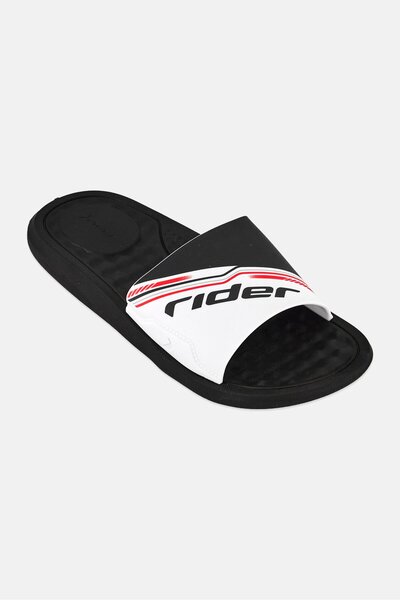 Rider Men Brand Logo Slip On Slides, Black