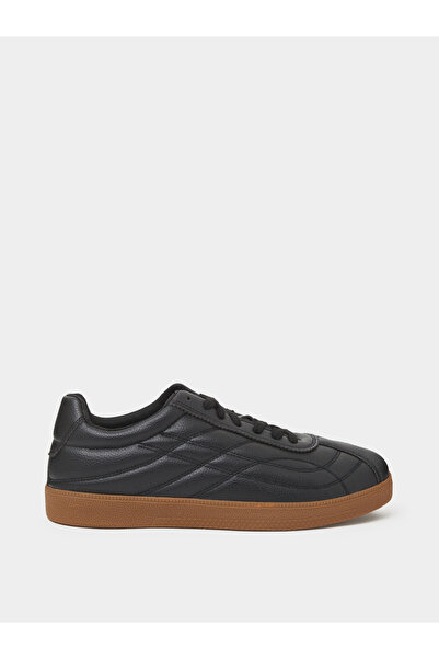 Styli Men Black Quilted Lace-Up Sneakers