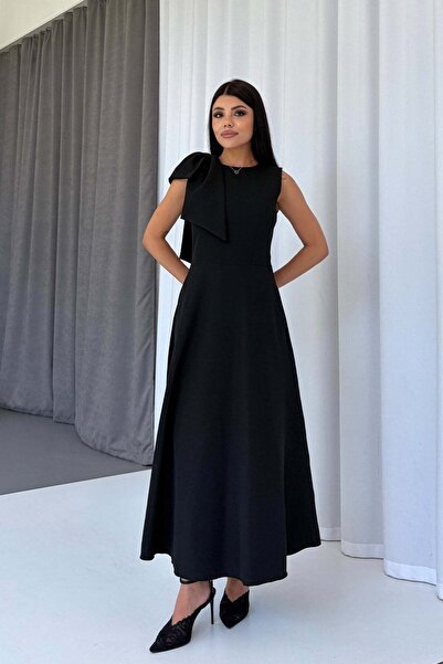 Mine Tan Butik فستان نسائي بتفاصيل شريطية على الكتف - أسود