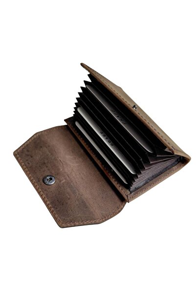 Praff Prf-200727 Unisex Genuine Leather Snap Fastener Accordion Card Holder
