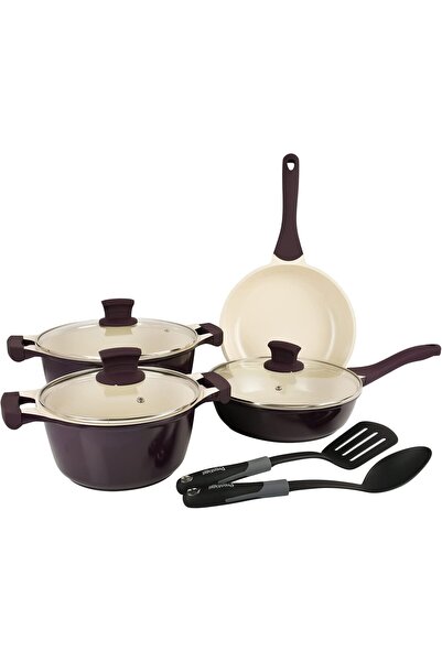 Prestige Cast Aluminium Ceramic Non Stick Cookware Set, 9 Pieces, Purple