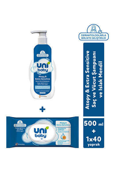Uni Baby Atopy & Extra Sensitive Bebek Şampuanı 500 ml + Bebek Islak Mendili ...