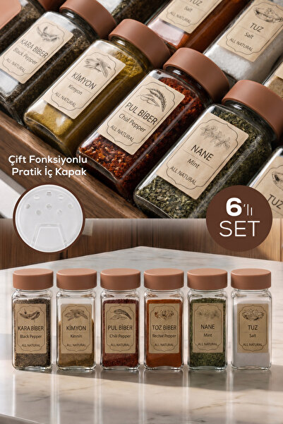 Vienev 6-Piece Acacia Color Square Glass Spice Jar Set with Labels - Salt and...