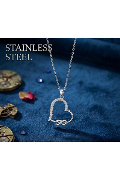 stainless steell قلادة من الفولاذ المقاوم للصدأ بتصميم قلب مفصل بلون فضي لا يبهت