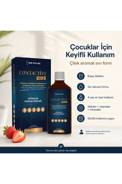 Contactive Kids 200 ml | Sitikolin, B6, B9, B12 Vitamini, Magnezyum ve Çinko ...