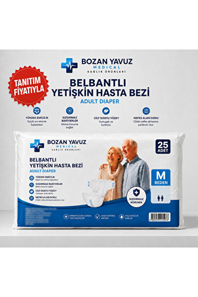 Bozan Yavuz Medical Sağlık Ürünleri Belbantlı Hasta Bezi (M Beden) 25 adet Sı...