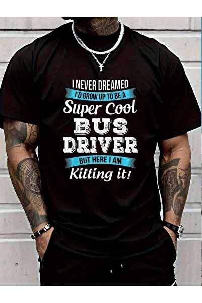 45 BPM 100% Cotton T Shirts Only Funny Bus Driver Men's Black Vacation Crew N...