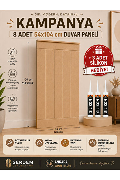 wood life ekoratif Duvar Paneli Boyanabilir Ahşap Ham Mdf Duvar Paneli 8 adet...