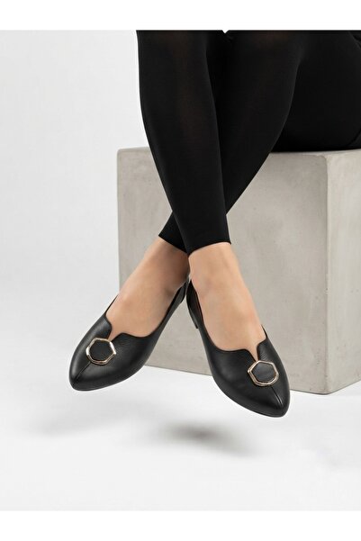 Rüya Shoes Daily Gold Buckle Orthopedic Sole Genuine Leather Ballerinas