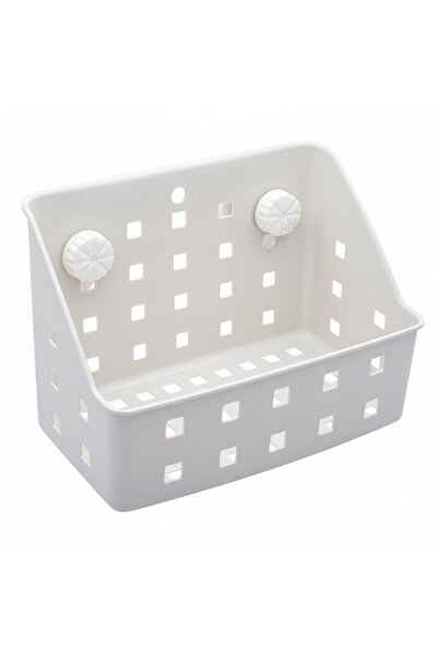 Duravel Wall Mounted Storage Basket, Cream, Plastic, Perforated Design, Sucti...