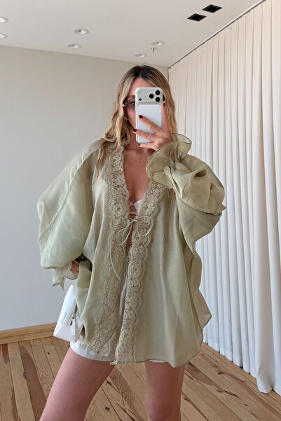 Laluvia Sage Lace Transparent Blouse - 5108