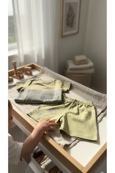 balbeybi Baby Boy 2-Piece Outfits Short Sleeve T-Shirt and Shorts Summer Set 9-18 Months Blue & Green