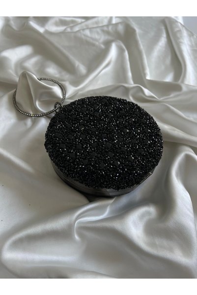 Mia Collection Stone-Embellished Cylinder Model Wedding Engagement Evening Dress Bag Stone-Embellished Black