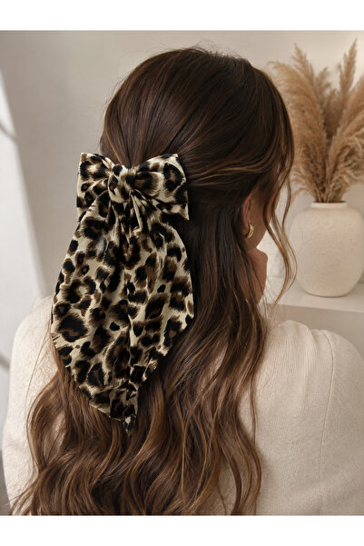 MODA Maisonlune Leopard Print Bowknot Hair Clip with Long Ribbon Large Bow Wo...