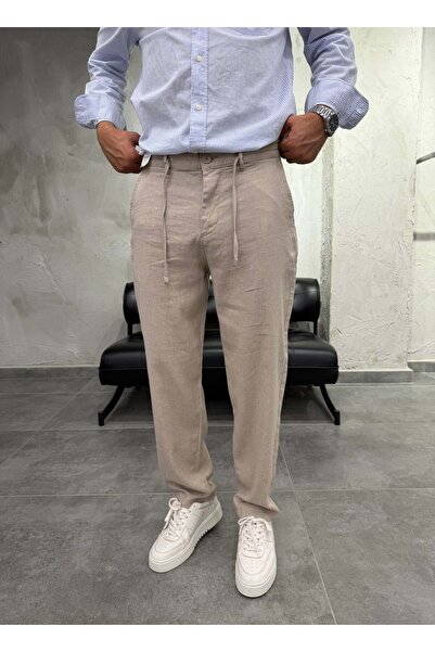 DIFRANSEL JEANS Cotton Linen Relaxed Beige Trousers