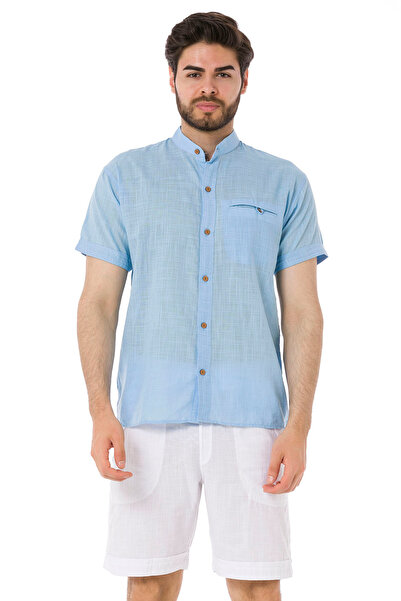 Heaven Ephesus Men's Judge Collar Short Sleeve Linen Shirt-4520