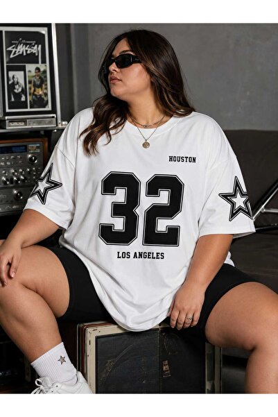 ZAVIXO Kadın Büyük Beden Oversize 32 Baskılı %100 Pamuk Tişört – Streetwear S...