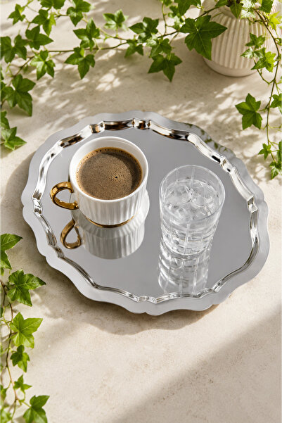 JASPER Elora 1 Adet Paslanmaz Çelik Oval Kahve Sunum Tepsisi Servis Çay Tepsi...