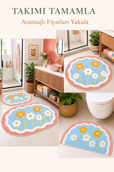 Toronto Home Digital Non-Slip Washable Two-Tone Floral Bath Mat Bathroom Rug Bathroom Decor 40X60+60X90Cm