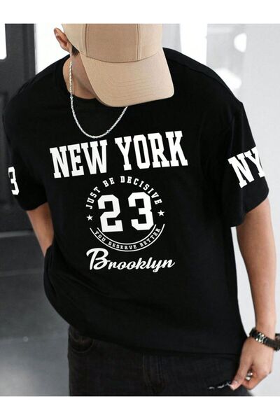 ZAVIXO 100% Cotton New York 23 Printed Oversize Men's T-Shirt – Relaxed Fit C...