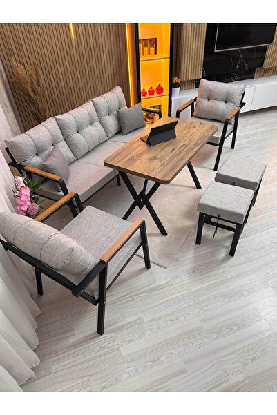 HouseART DORA 3 -1 - 1 + Masa + 2 Adet Puf , Balkon, Bahçe, Teras, cafe - Sal...