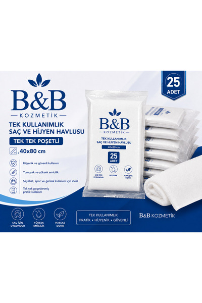 BB KOZMETİK TEK KULLANIMLIK SAÇ HAVLUSU TEK TEK POŞETLİ (40X80) 25 ADET
