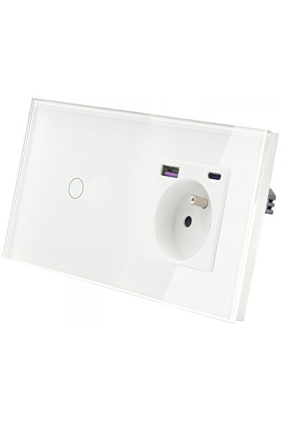 İNDUAL Priză de încărcare rapidă 20W USB A+C cu comutator tactil din sticlă