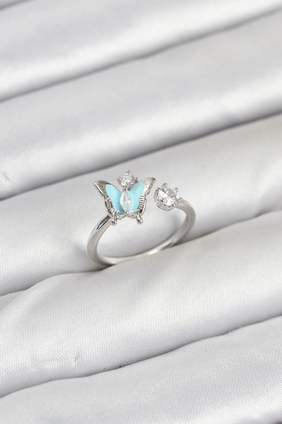 ARMÜZ Brass Silver Color Butterfly Model Women's Ring