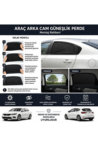 kyonline Fiat Egea Sedan 2015 ve Sonrası Çorap Perde Kaliteli Güneşlik, 2'li ...