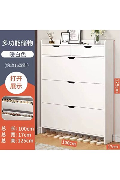 No branded Shoe Cabinet with Flip Drawers, 100x17x125 cm, Warm White, Warm Wh...