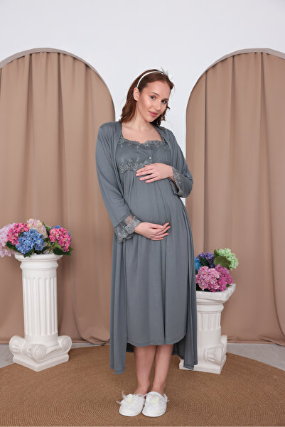 BLACKMORE Women's Smoked Sleeves and Collar Lace Cotton Summer Maternity Nigh...