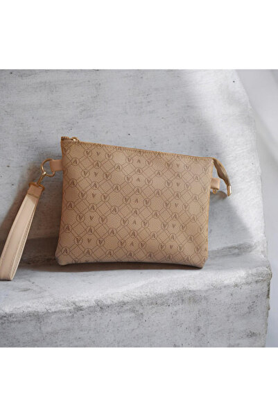 ÖYKÜCANBU Kadın Monogram Deseni Portföy Clutch Bilek & Askılı Çanta