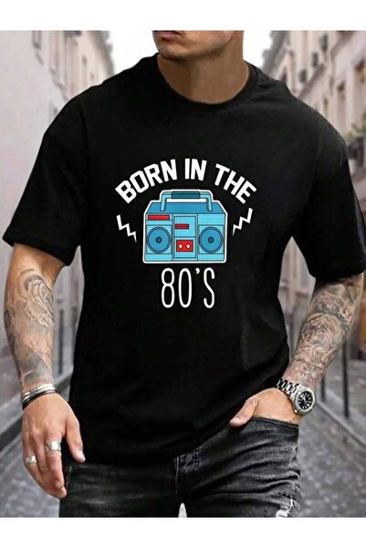 799 100% Cotton Born In The 80's 1980 Generation Boombox Men's Black Vacation...