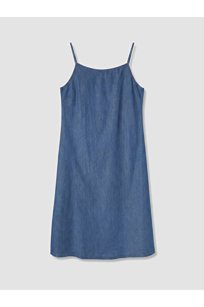 LC Waikiki Blue Plus Size Rope Strap Jean Dress