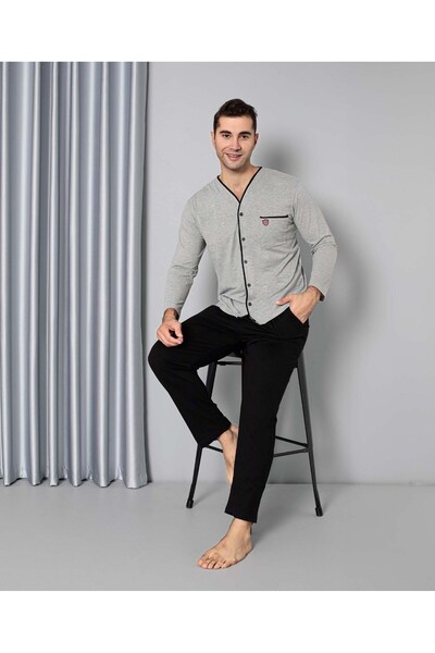 Bebelop Men's V-Neck Front Button Shirt Collar Chest Pocket Cotton Pocket Lon...