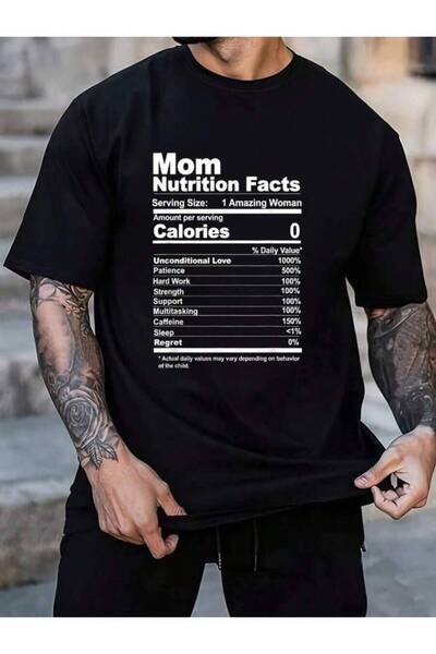 23ERVA 100% Cotton Miftees Mothers Day Tees Mom Nutrition Facts Men's Black V...
