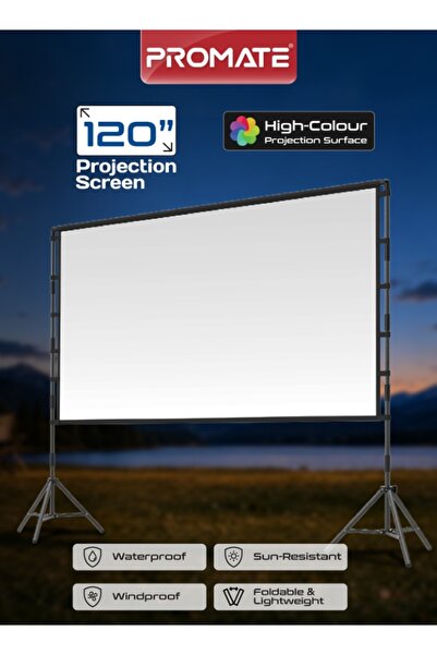 Promate ProScreen-120 Outdoor Projector Screen 120 Inch with Dual Stand | Por...