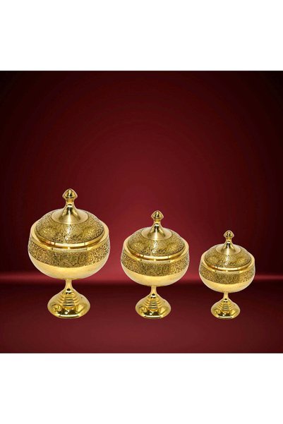Al Athar Arts Handmade Brass Embossed Sugar Pot with Lid Gold Finish(diameter4.75''x height 7''x weight:0.600gram)