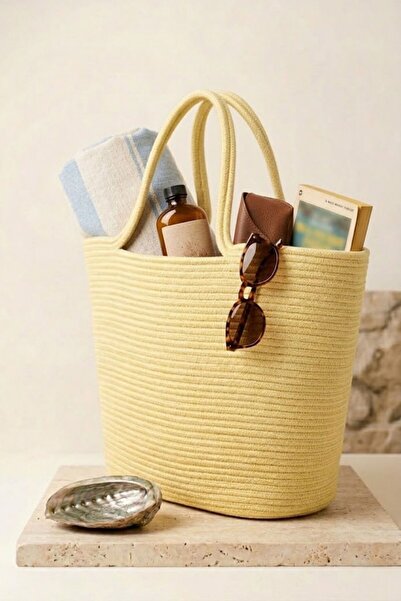NOİR & GOLD Handmade Short Handle Rope Knitted Women's Bag - Suitable for Dai...