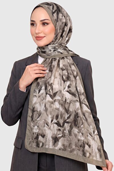 hadiora Stone Color Leaf Patterned Bamboo Crush Shawl - Wrinkled Textured Cas...