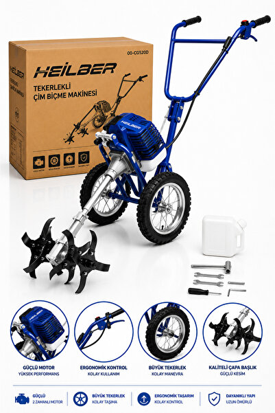 HEİLBER BA011520 Tekerlekli Benzinli Çim Biçme ve Çapa Makinesi 2 Zamanlı Güç...