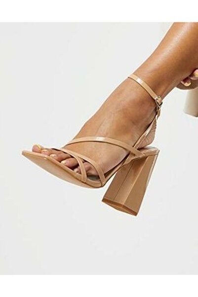 NO BRAND Sandale bej cu toc bloc, cu prindere cu curea, tip slip-on, Prettyli...