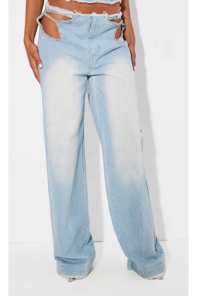 NO BRAND Blugi cu decupaje decorative din denim Prettylittlething 34