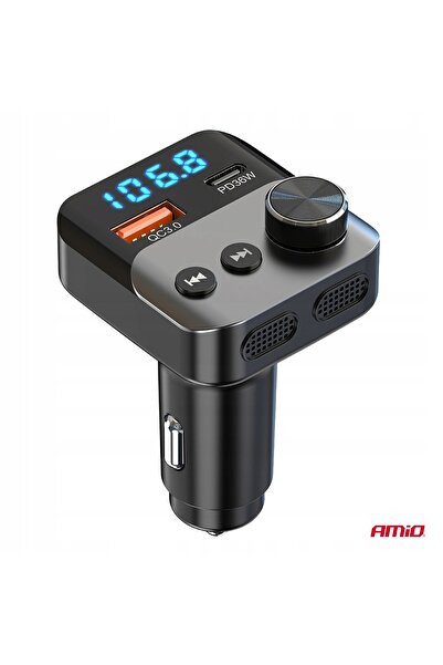 NO BRAND Transmițător FM Bluetooth auto 1×USB-A 1×USB-C 12V 24V Amio-04647
