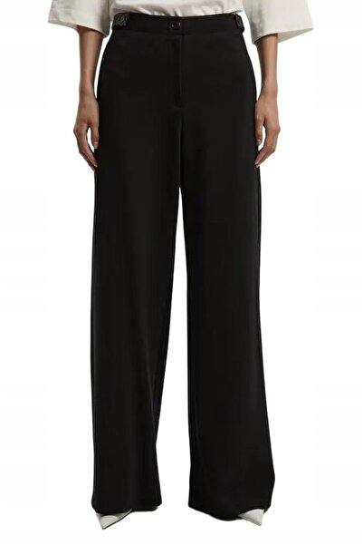 NO BRAND Pantaloni negri clasici, netezi, cu picior larg, cu dungi, Karen Mil...