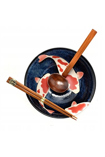 NO BRAND Set de 2 boluri cu linguri și bețișoare - Ramen Koi 22 cm Cutie cadou
