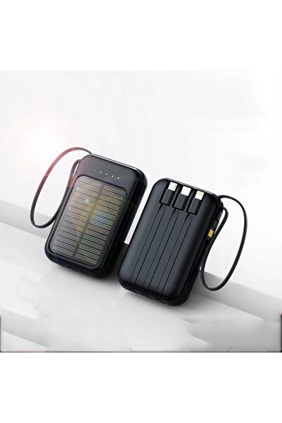 NO BRAND Powerbank solar 10.000 mAh 4 în 1 cu cabluri Lightning, USB-C, Micro...