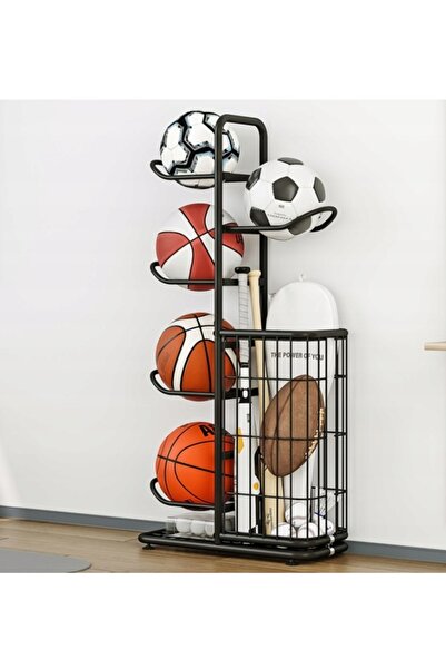 NO BRAND Suport pentru mingi din metal negru cu 5 niveluri 58X23,5X86 cm