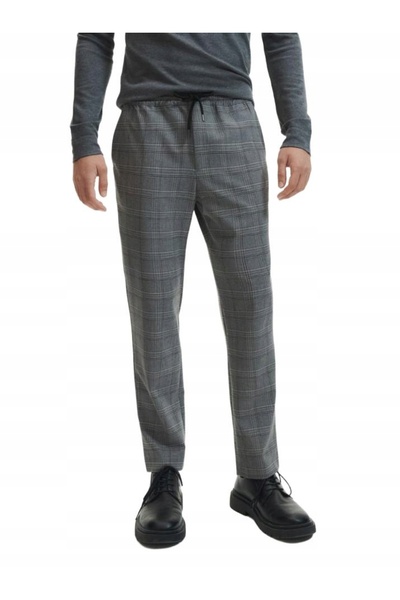 NO BRAND Pantaloni clasici gri, lungi, cu model în carouri, cu șnur în talie ...